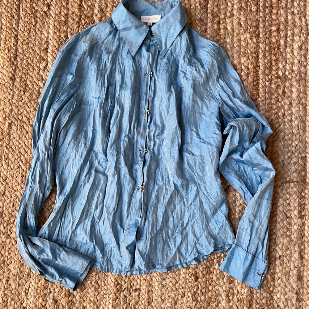 Roberto Cavalli 100% silk button down shirt